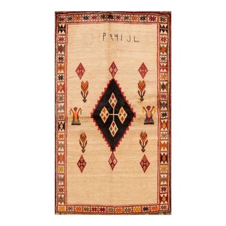 Vintage Persian Gabbeh Handmade White-Cream Tribal Wool Rug For Sale