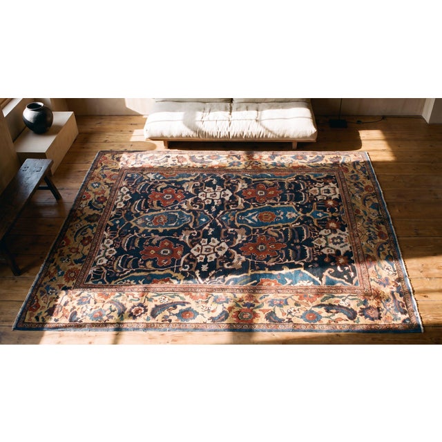 Magnificant Ivory and Blue With Red Accent, Floral Design Antique Sultanabad Rug For Sale - Image 13 of 15