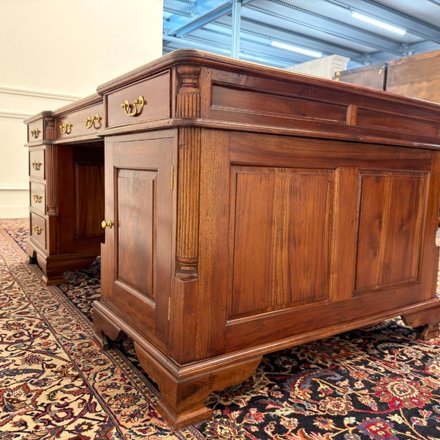 Brown Classic English Double Desk For Sale - Image 8 of 18