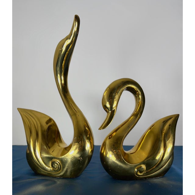 Metal Monumental 15-Inch Hollywood Regency Brass Swans – Pair For Sale - Image 7 of 10
