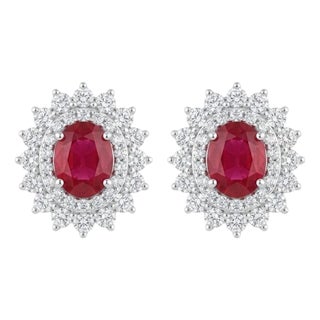 Natural 18k Gold Diamond 1.93ct & Ruby 2.44ct Stud Earrings For Sale