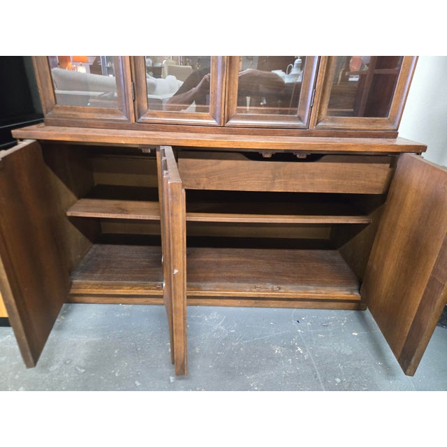 Wood Mid-Century Modern 2 Piece Walnut Hutch by Broyhill Brasilia For Sale - Image 7 of 11