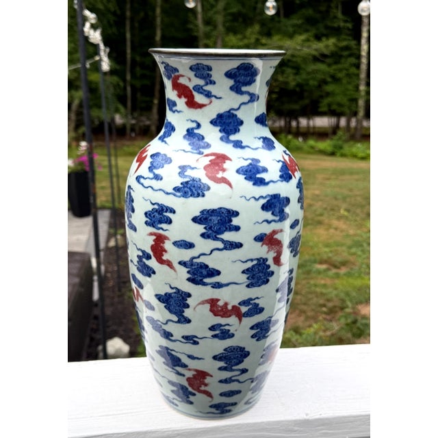 Chinese Important Antique Chinese Underglaze Blue & Red Porcelain Vase With Bats - Qianlong Style For Sale - Image 3 of 15