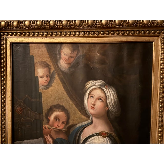 Antique Gilt Framed Old Masters Oil Painting on Canvas Saint Cecilia For Sale - Image 6 of 10