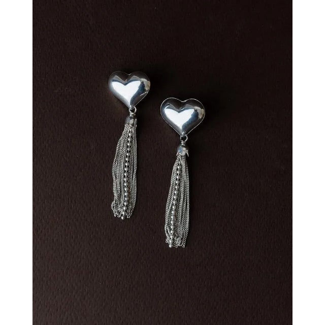 Vintage Silver Heart Earrings with Chains, Set of 2 For Sale - Image 9 of 11