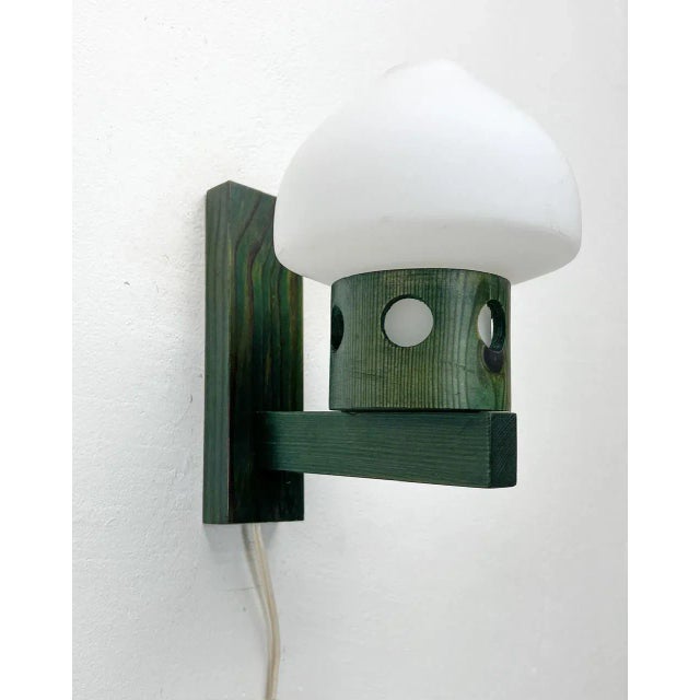 Mid-Century Modern Swedish Wall Lamp in Wood and Opaline, 1960s For Sale - Image 4 of 8