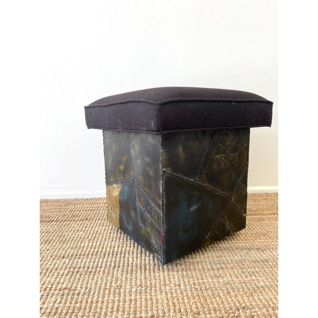 Metal Vintage 1970s Paul Evans Brutal Patchwork Metal Ottoman Stool For Sale - Image 7 of 13