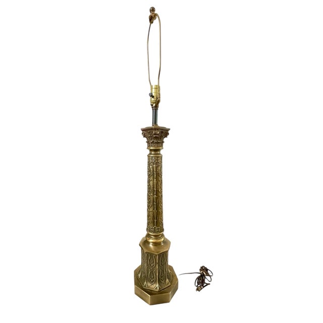 Brass Vintage Cast Brass Neoclassical Hollywood Regency Octagonal Lamp. 1940s. For Sale - Image 8 of 10