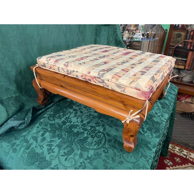Wonderful carved Chinese Footstool with cushion. Elmwood. Cushion is removeable. Circa 1960. Excellent condition....