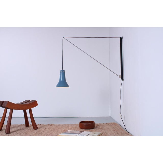 Petrol Blue Model 25 Adjustable Wall Lamp by W. Hagoort for Hagoort, 1950s For Sale - Image 4 of 18