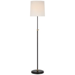 Thomas O'Brien by Visual Comfort Signature Bryant 52" Adjustable Cordless Floor Lamp in Bronze and Hand-Rubbed Antique Brass with Linen Shade For Sale