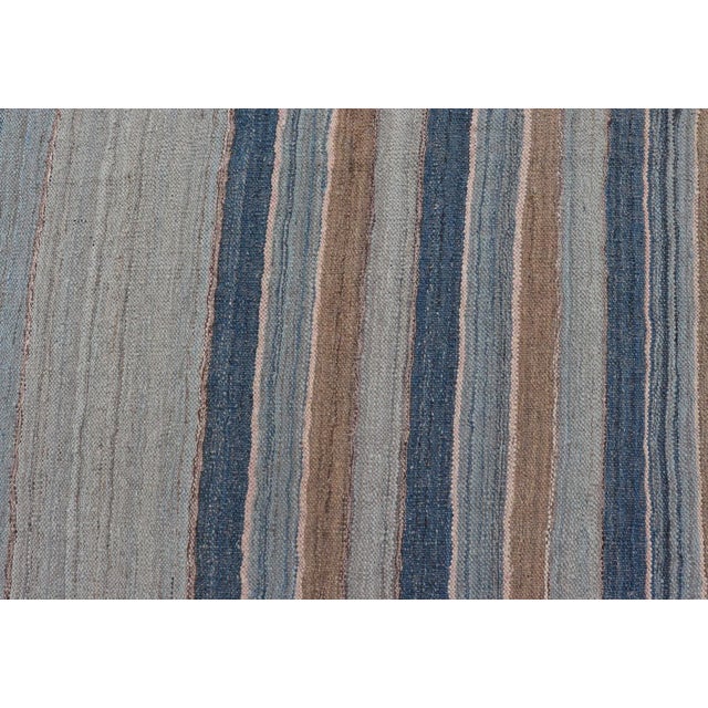2020s Modern Kilim Rug With Large Stripes in Shades of Blue's, Brown, Gray For Sale In Atlanta - Image 6 of 13