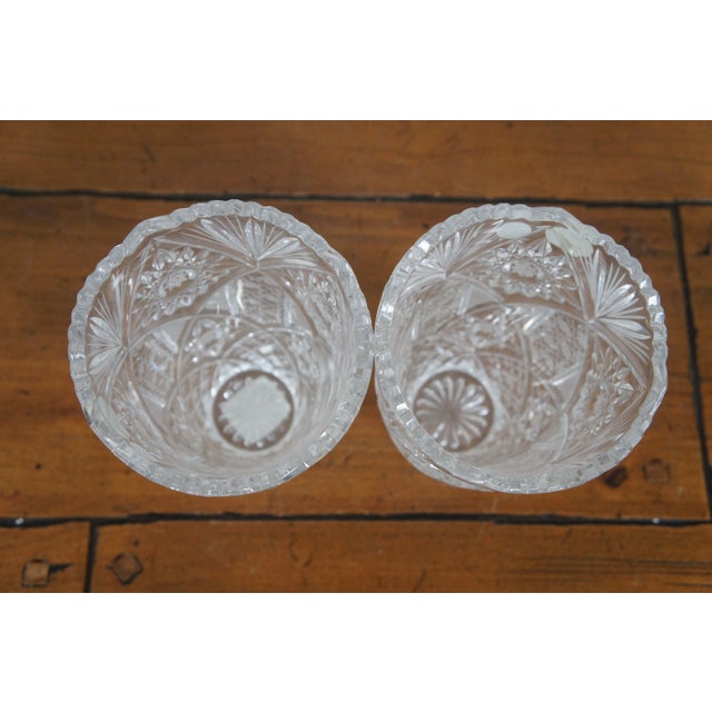 Glass Mid 20th Century Czech Bohemian Hand Cut Crystal Queen Lace Sawtooth Flower Vases Pair For Sale - Image 7 of 12