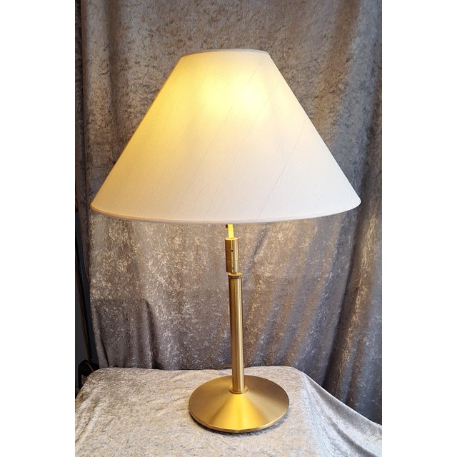 Vintage Table Lamp with Brass Base and Cream-White Fabric Shade, 1980s For Sale - Image 9 of 9