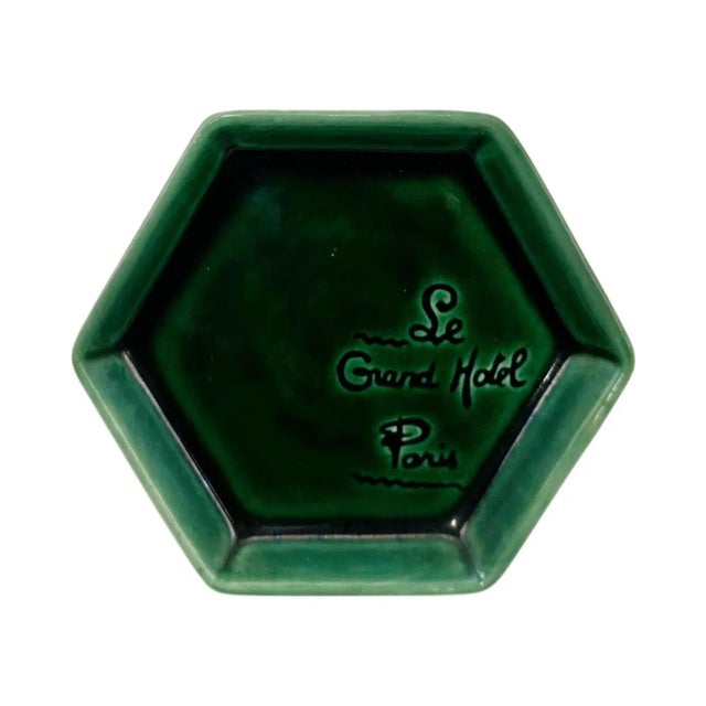 Vintage Le Grand Hotel Paris Green Ashtray Catchall Dish For Sale - Image 9 of 9