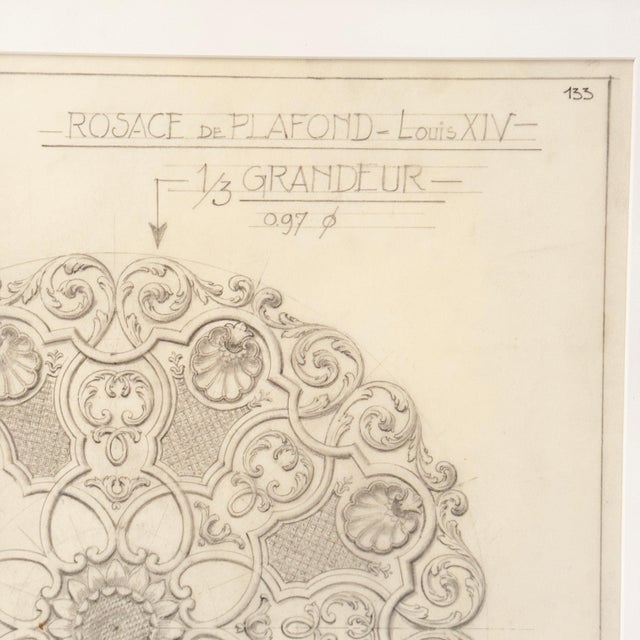 Rococo Mid-20 Century Original Maison Jansen Architectural Detail Pencil Drawing For Sale - Image 3 of 5