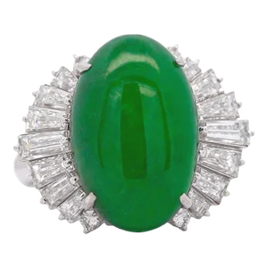 1990s 5.32 Carat Natural Jadeite Jade and Diamond Filigree Platinum Ballerina Ring Size 6.25