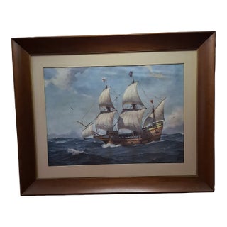 1950s Hervey Garrett Smith "Mayflower Ii" Signed Maritime Print – Framed 26.5" X 33" For Sale