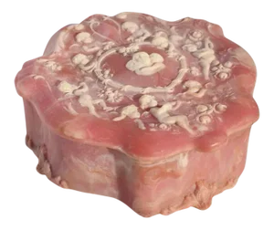 Vintage Pink Scalloped Incolay Stone Trinket Box