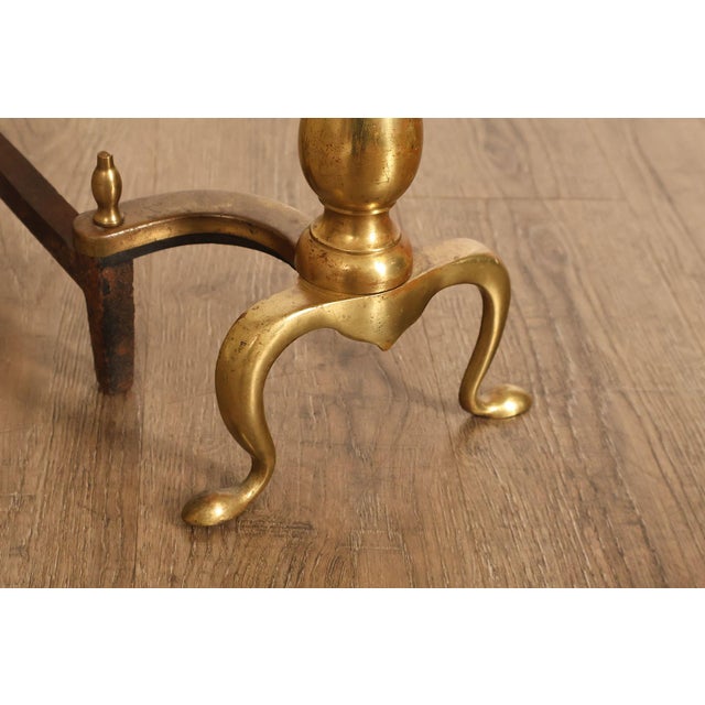 Puritan Federal Style Pair of Brass Andirons For Sale - Image 14 of 18