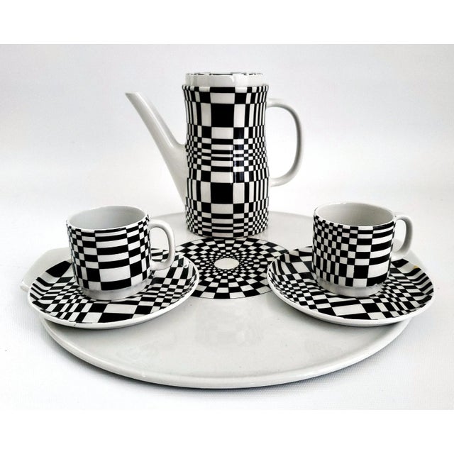 Offering a RARE vintage Op Art espresso serving set by Ceramica Franco Pozzi Gallarate Italy, circa 1960s, ALL pieces are...