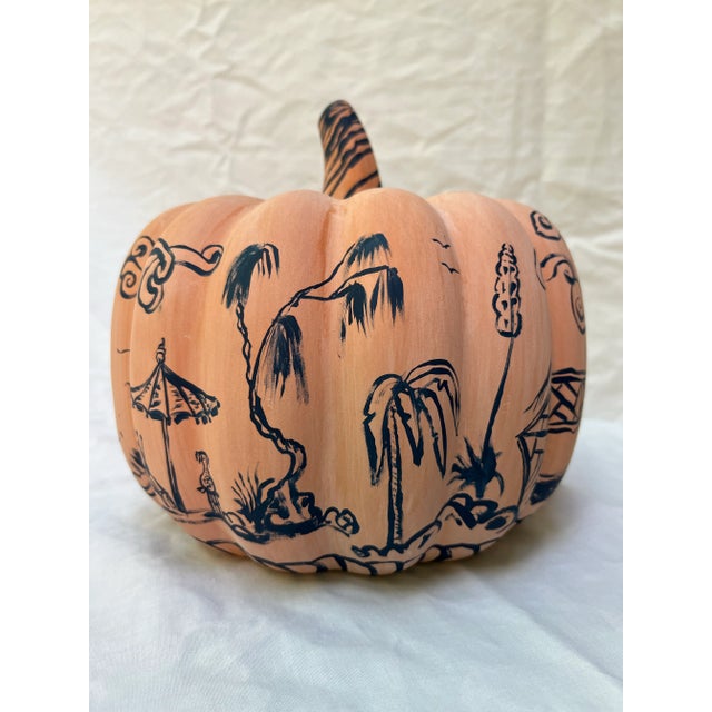 Hand Painted Chinoiserie Ceramic Pumpkin For Sale - Image 4 of 9