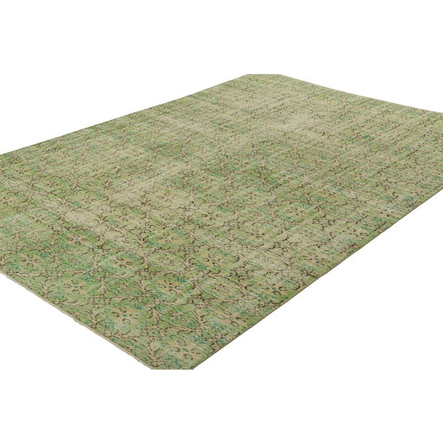 Rug & Kilim Vintage Zeki Müren Rug in Chartreuse Green With Floral Patterns | Rug & Kilim For Sale - Image 4 of 7