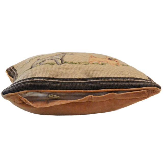 Textile Vintage Hand-Stitched Wool Needlepoint Four Terrier Dog Pillow For Sale - Image 7 of 9