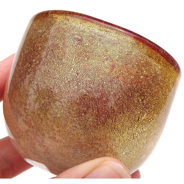 Murano Vintage Seguso Vetri d'Arte Murano Flavio Poli 1939 Red Pulegoso Gold Flecks Italian Art Deco Glass Dish Bowl For Sale - Image 4 of 6