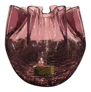 1950s Pilgrim Hand Blown Amethyst Crackle Vase
