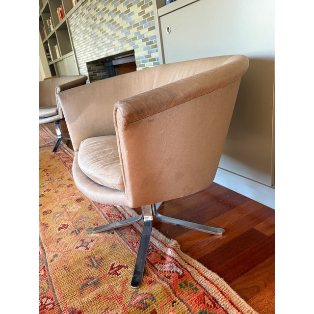 Champagne Mid-Century Modern Champagne Swivel Barrel Lounge Chairs - A Pair For Sale - Image 8 of 11