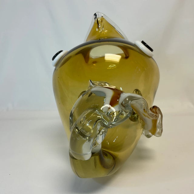 Amber 1980s Vintage Italian Boho Chic Handblown Amber Glass Large Scale Fish Sculptural Vase. For Sale - Image 8 of 11