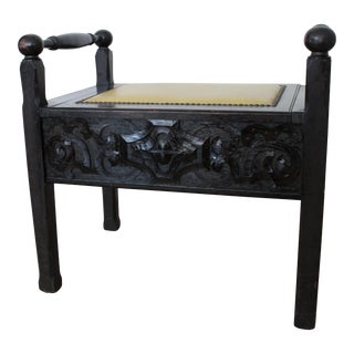 1920's Carved Walnut Spanish Colonial Bench For Sale