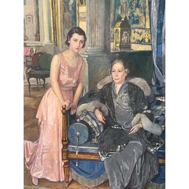 Huge Painting, Salon with Mother and Daughter, Luigi Paolillo, 1933 For Sale - Image 4 of 11