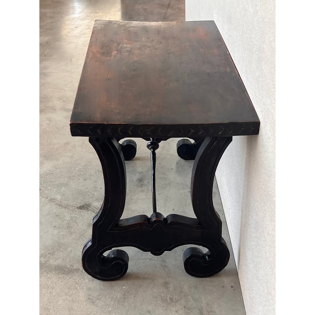 Late 19th Century 19th Century Ebonized Baroque Spanish Side Table With Lyre Legs For Sale - Image 5 of 11