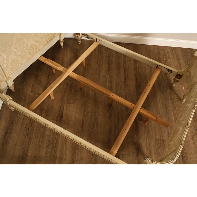 French Antique French Louis XVI Style Painted & Upholstered Full Size Bed Frame For Sale - Image 3 of 18