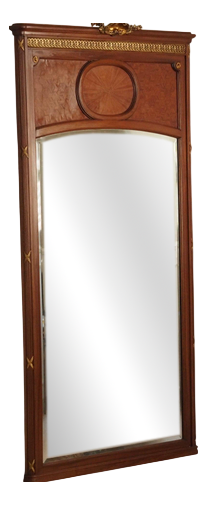 Antique Mahogany Trumeau Wall Mirror with Inlays, 1890