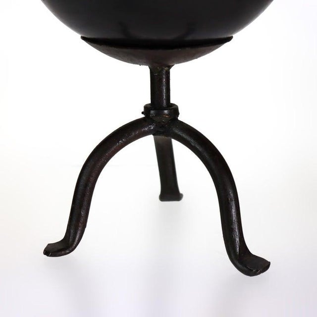 Native American 1920s Navajo Style Black on Black Mexican Blackware Pottery Vase on Wrought Iron Stand For Sale - Image 3 of 6
