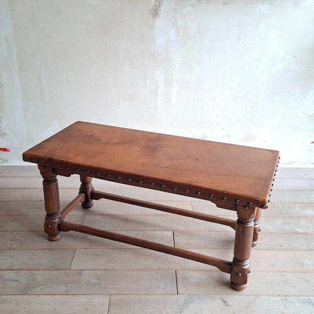 1950s Spanish Coffee Table with Leather Top, 1950s For Sale - Image 5 of 8