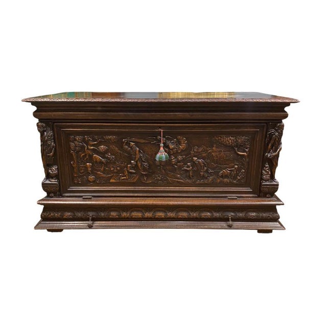Italian Renaissance Carved Walnut Buffet Trunk, 1830s For Sale - Image 17 of 17