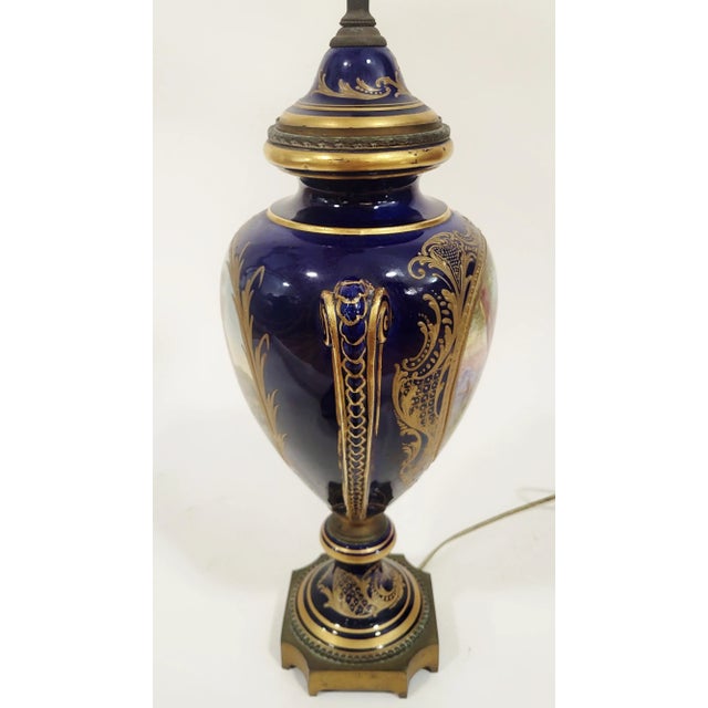 French 19th C Gilt Bronze Cobalt Blue Sevres Porcelain Urn Vase as Lamp For Sale - Image 4 of 12