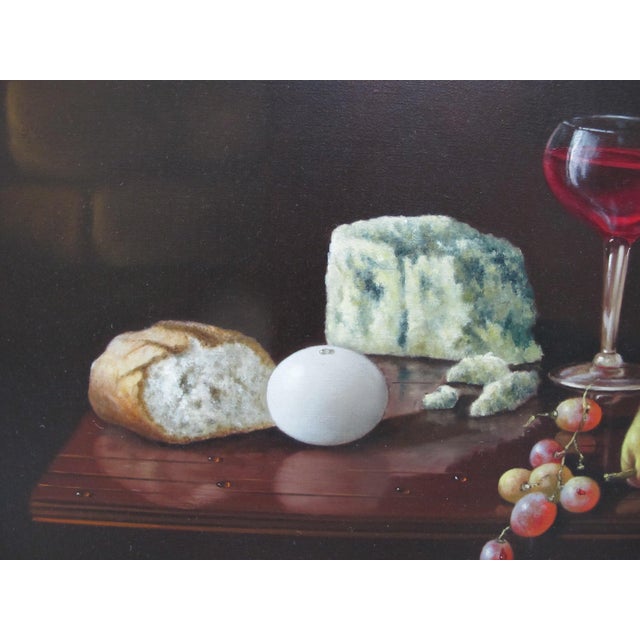 Traditional Carlo Wahlbeck Gold Frame Fruit Cheese Bread & Wine Still Life Oil Painting For Sale - Image 3 of 7