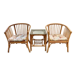 Vintage Set Rattan Chairs and Matching Table