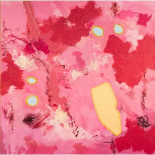 "Play #14" — 30x30 Contemporary Abstract Oil Painting on Canvas (Pink) For Sale