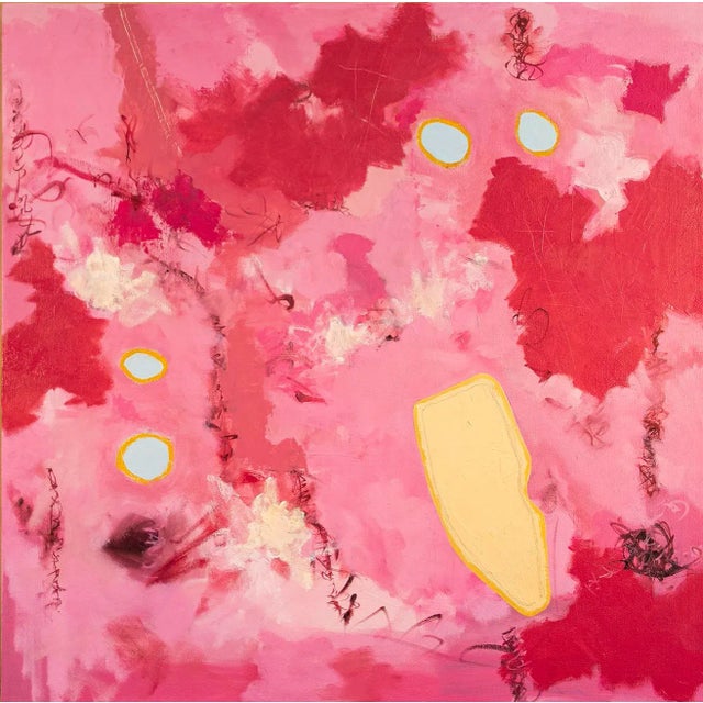 "Play #14" — 30x30 Contemporary Abstract Oil Painting on Canvas (Pink) For Sale
