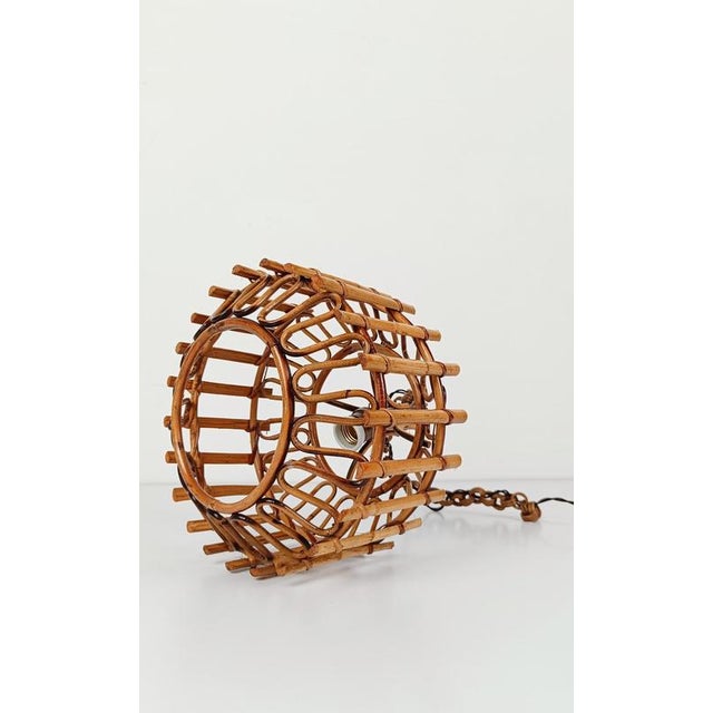 Italian Handcrafted Cane and Rattan Pendants Light in the style of Albini, 1960s, Set of 2 For Sale - Image 15 of 16
