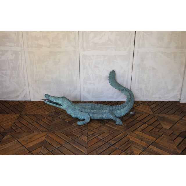 Realism Vintage Bronze Crocodile Garden Fountain Sculpture, Circa 1970s For Sale - Image 3 of 18
