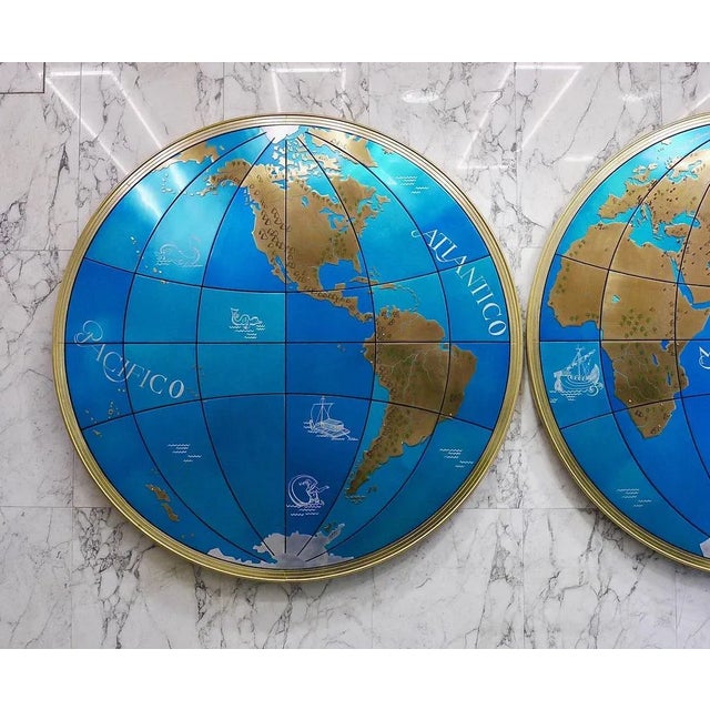 Unique one-of-a-kind sculpture depicting the continents of the earth, custom-made in the 1950s for the luxurious marble...