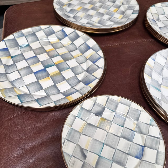 Mackenzie Childs Enamelware Sterling Check Dinnerware, Set of Twenty-Six For Sale In San Francisco - Image 6 of 12