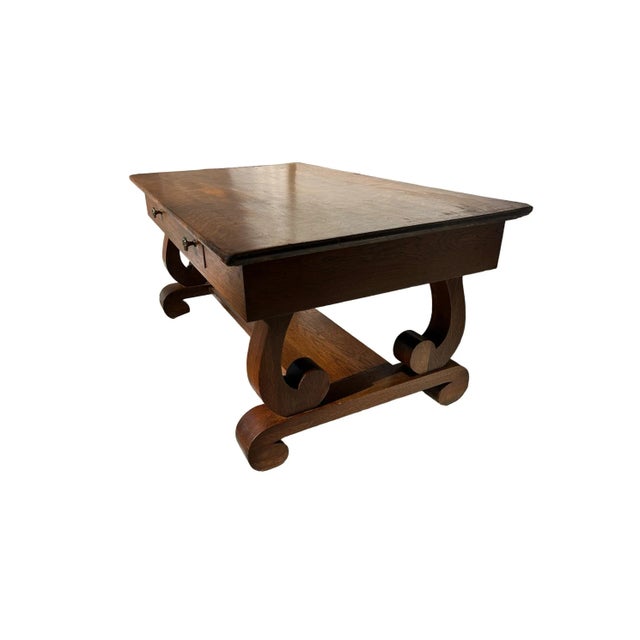 Traditional Mid 20th Century Antique Empire Leg Oak Coffee Table For Sale - Image 3 of 6